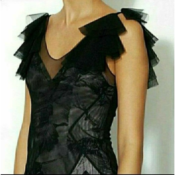 NWT BCBGMAXAZRIA DRESS TULLE GOWN ILLUSION LACE V-NECK SIZE 2 WOMENS 2 NWT - Picture 11 of 12